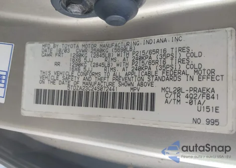 2004 Toyota Sienna Le из США, поврежденный, VIN 5TDZA23C24S072441